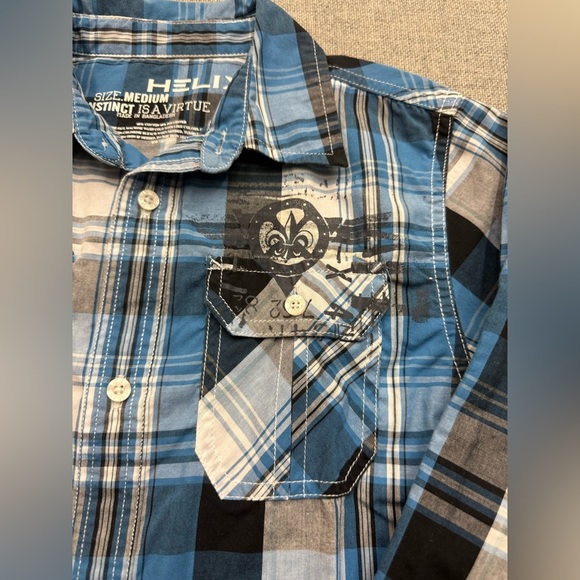 Helix Blue and Black Plaid Button Down Long Sleeve Dress Shirt 0093 - Picture 2 of 7